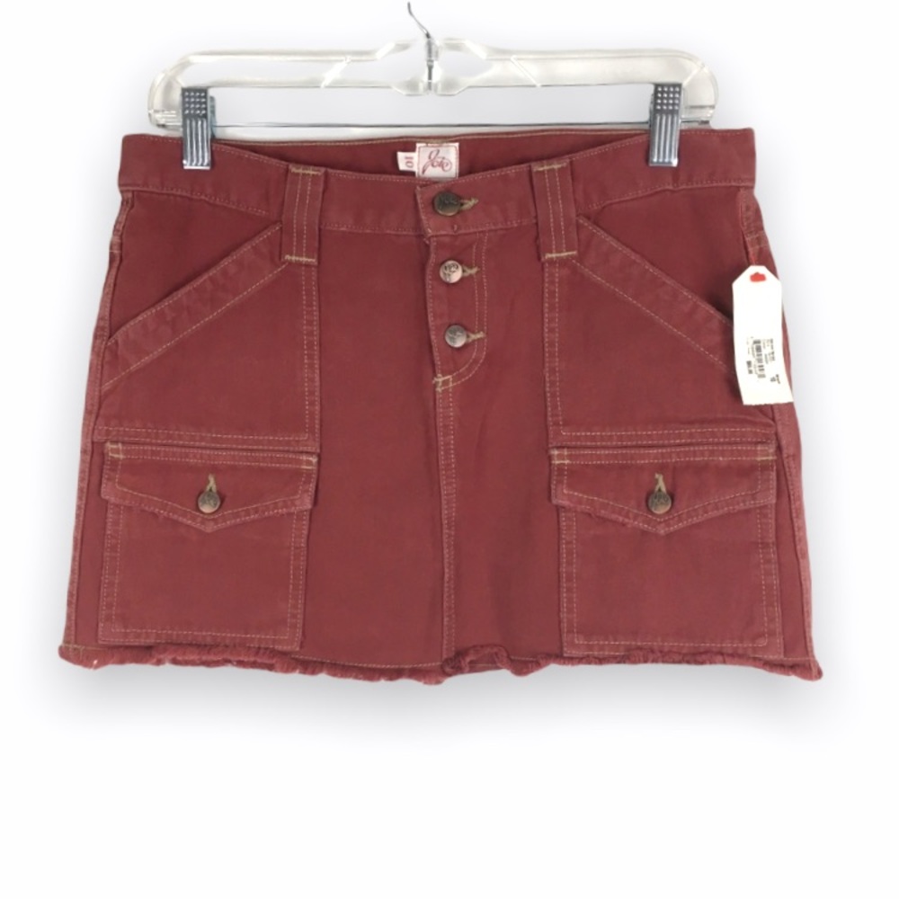 New Vintage Size 10 Y2K Joie Womens Distressed Red Cargo Mini Raw Hem Skirt